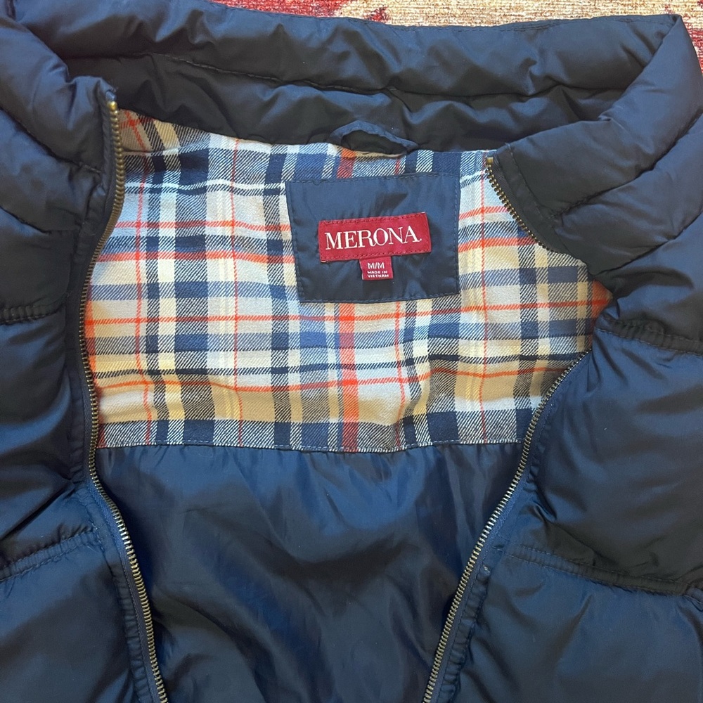 Merona Dark Blue Quilted Vest with Plaid Lining